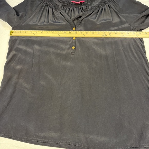 Lilly Pulitzer Black Elsa 100% Silk Balloon Sleeve Top Large Boho Elegance Whims - Picture 3 of 7